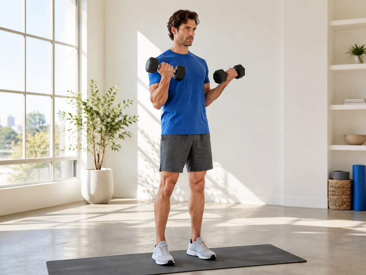 Full-body strength workout with dumbbells